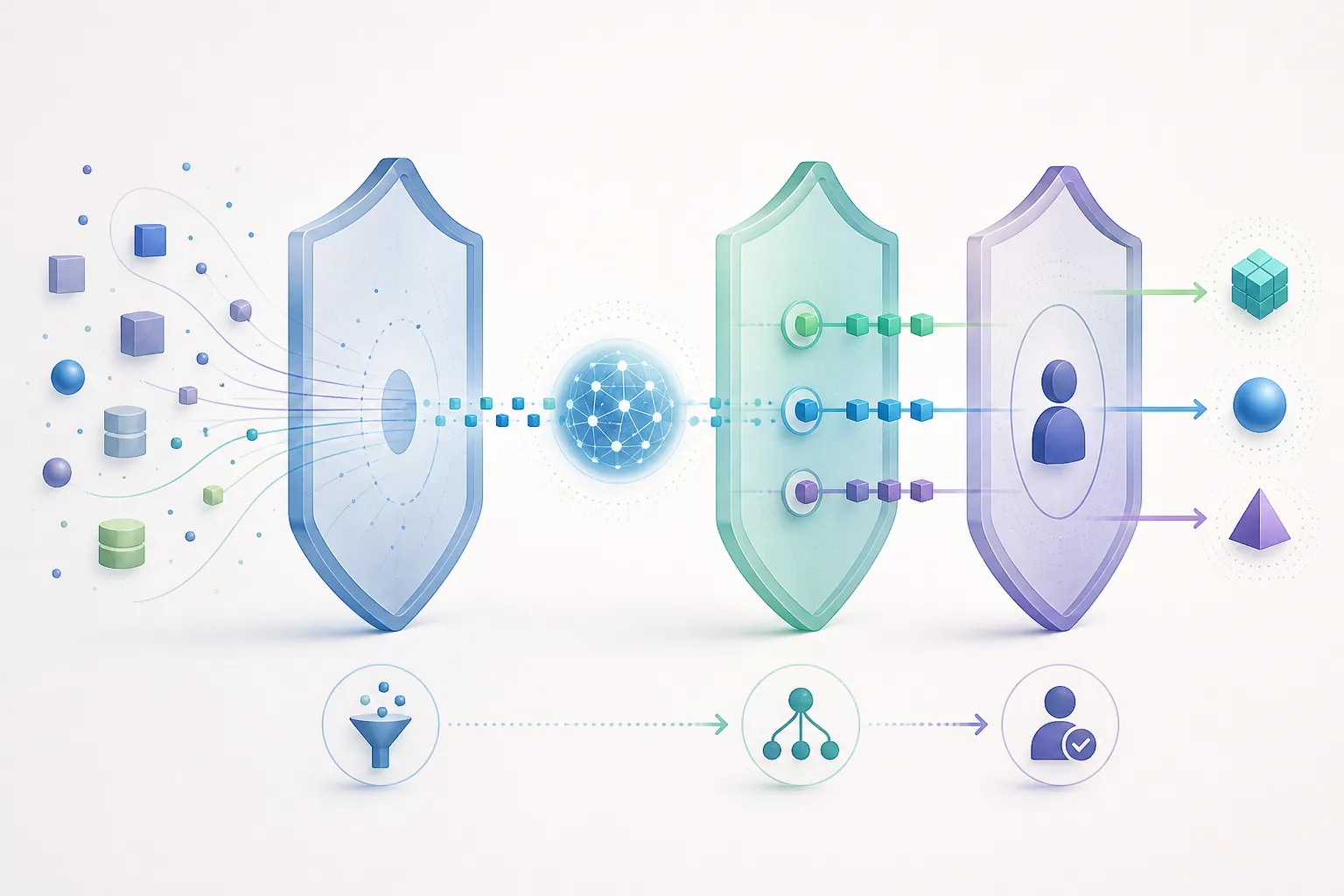 Three control layers for an AI-assisted automation flow: context, permissions, and validation.