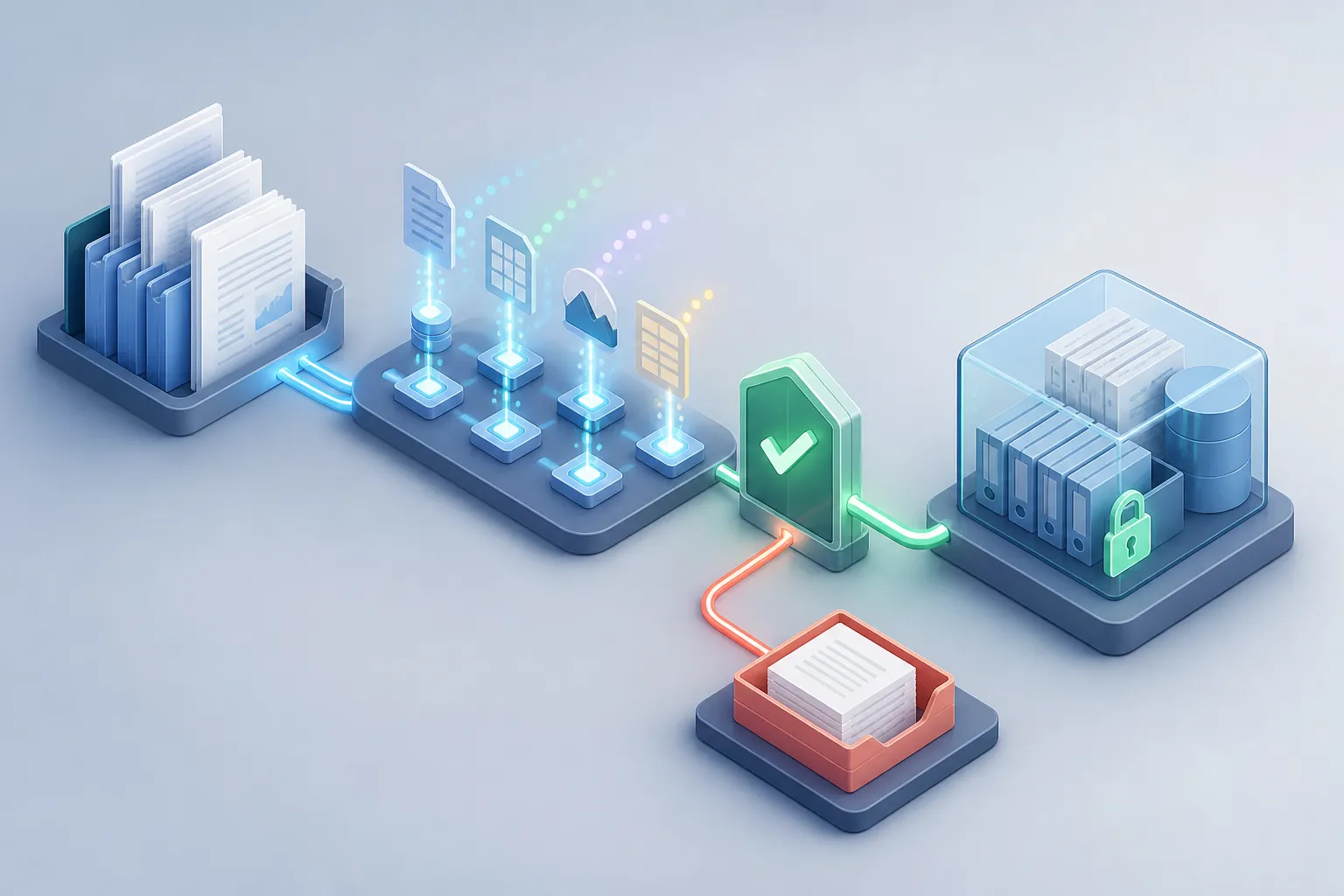 Document extraction workflow with a validation gate and exception queue