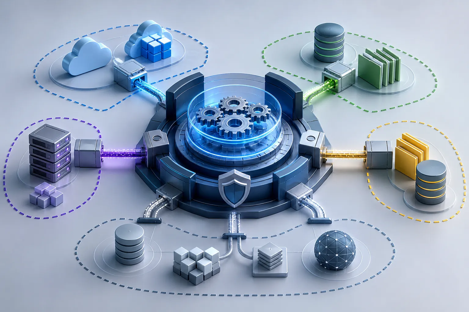 AI adapters at the edge connecting to a product's central workflows and policies.