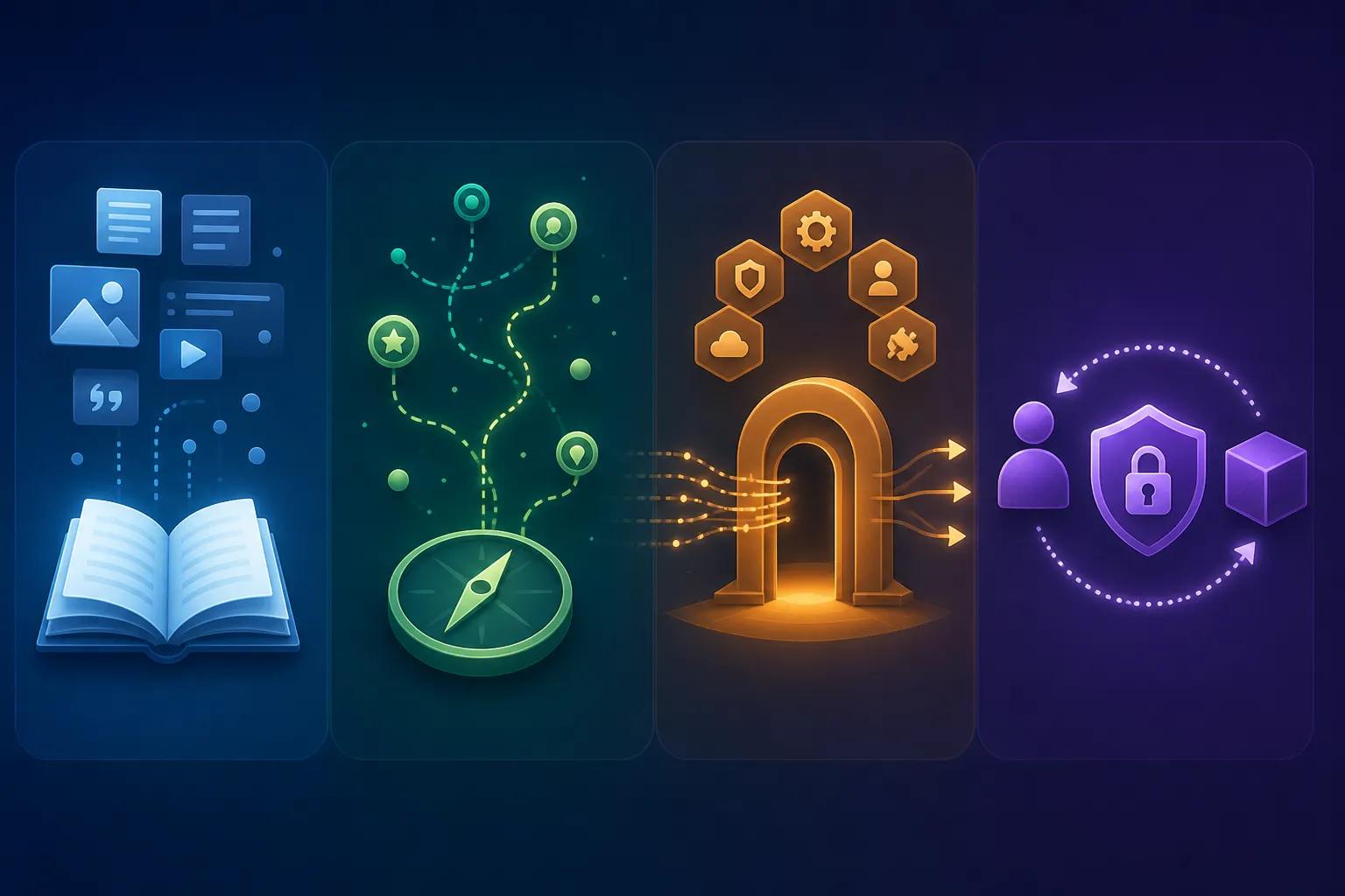 Four agent-web capabilities: readable content, discovery, callable service, and secure value exchange.